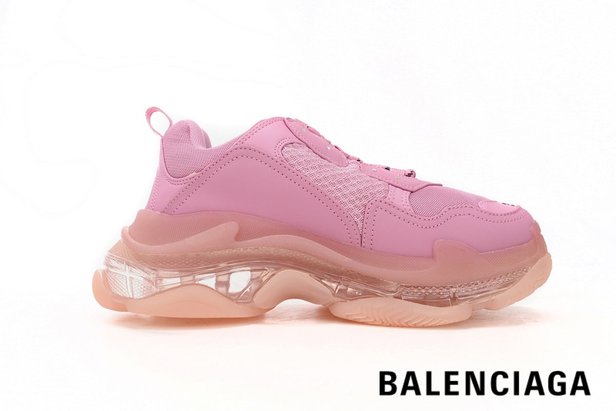 Balenciaga Triple S men's shoes  women sneakers – Pink & Clear Sole