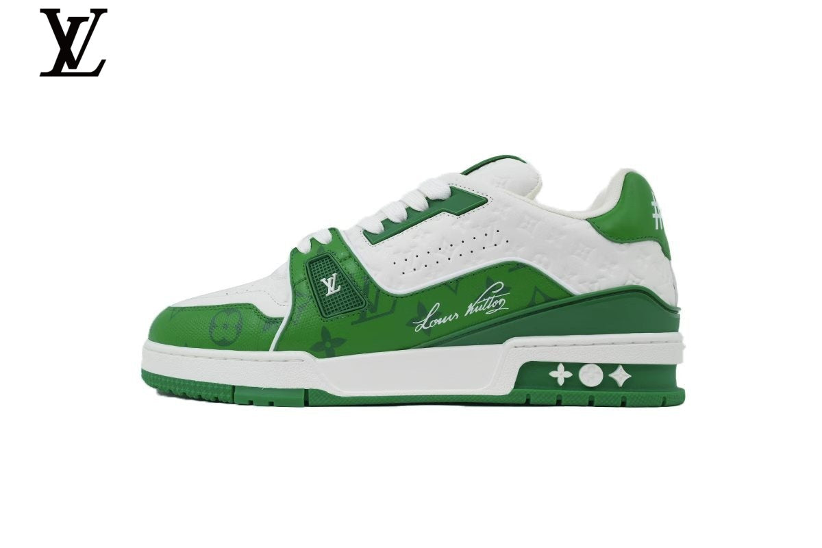 Louis Vuitton LV shoes for man  women Trainer Sneaker – Green & White Monogram