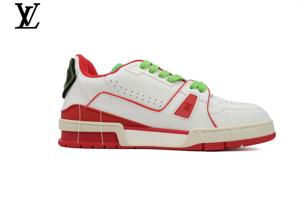 Louis Vuitton LV shoes for man  women Trainer Sneaker – White, Red & Green