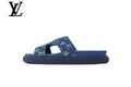 louis vuitton shoes for man  women Blue Monogram-Pattern Denim-Look Slides | Sizes 35–46