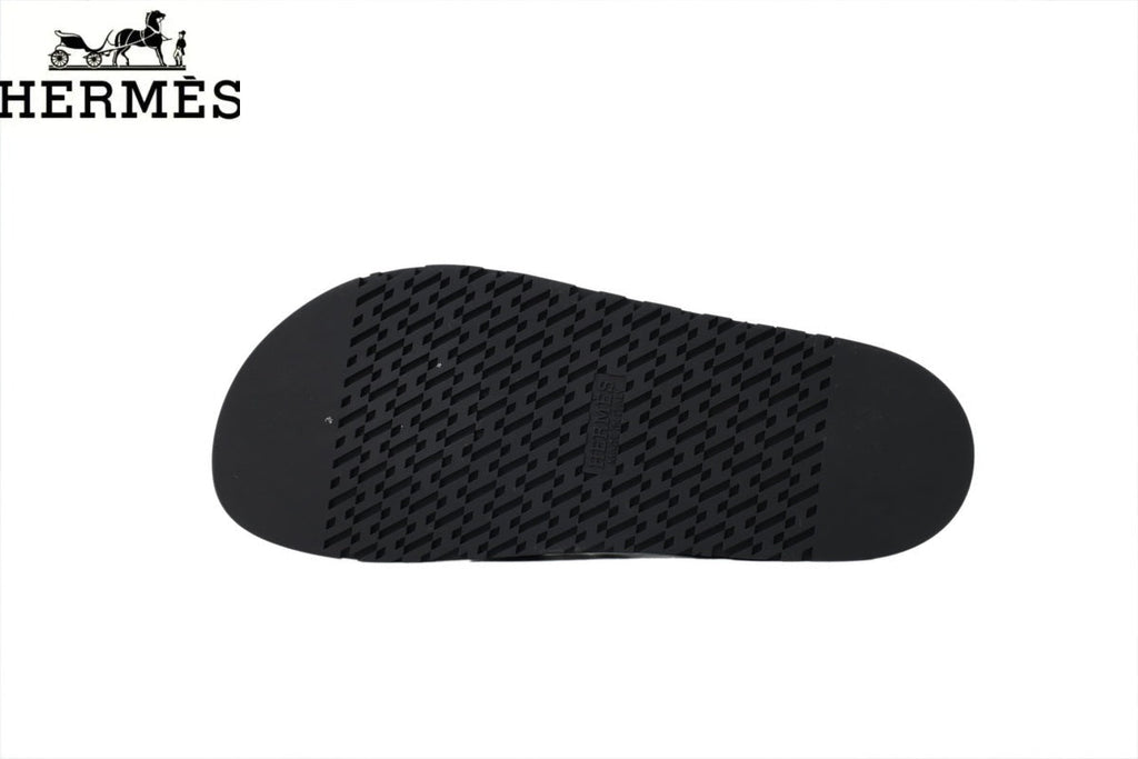 Hermès Black Leather and Suede Cross-Strap Slide Sandal
