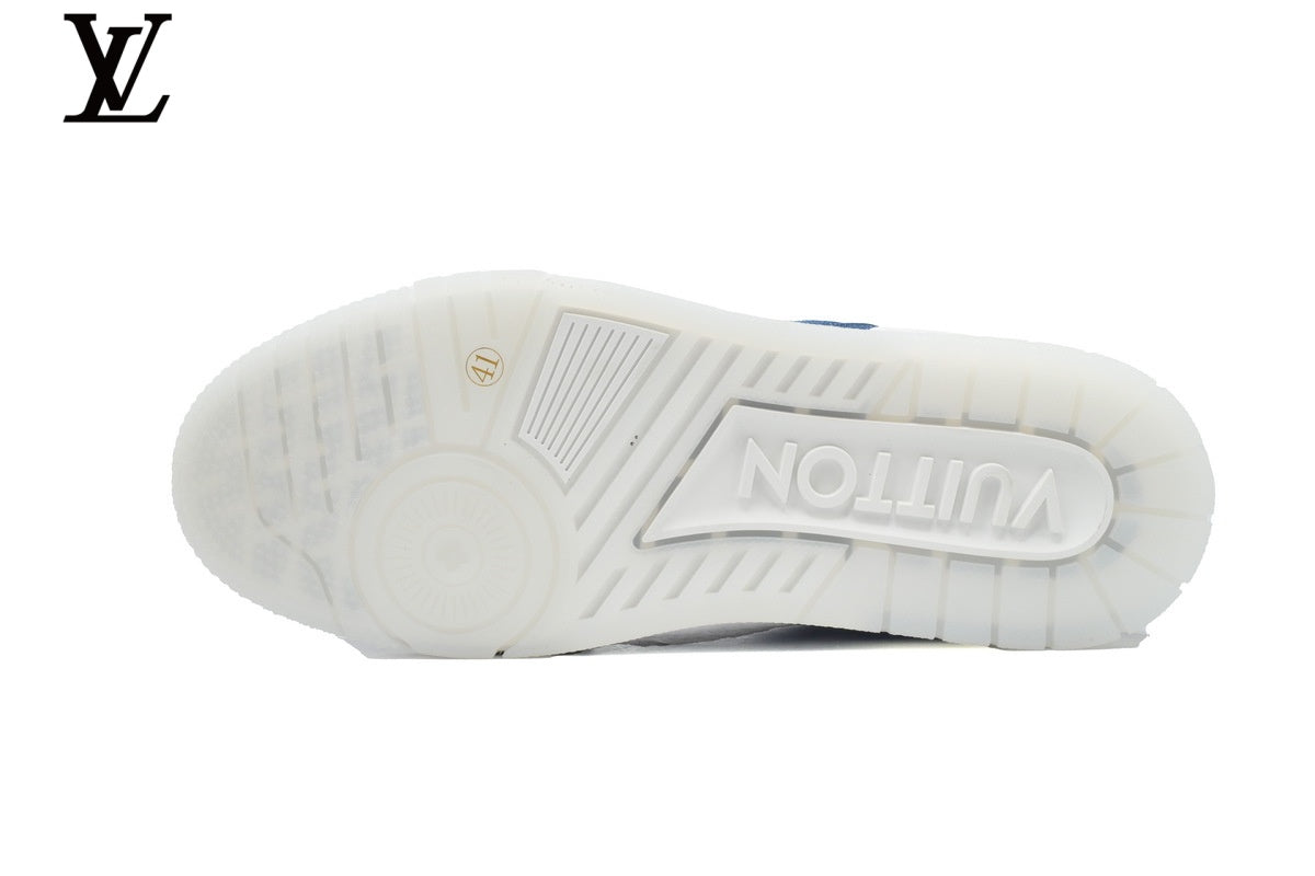 Louis Vuitton LV shoes for man  women Trainer Sneaker – Blue Denim Monogram