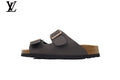 louis vuitton shoes for man  women Birkenstock Slide Sandal in Dark Grey with Double Buckle and Cork Footbed