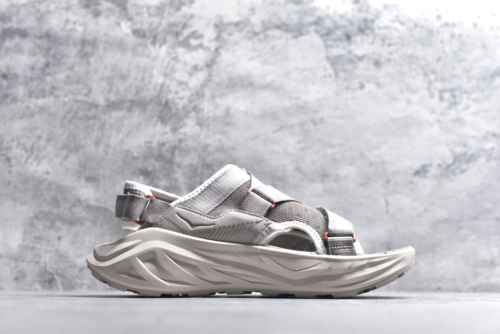 HOKA Recovery Women's Men's Shoes | Light Gray & White Buckle Strap Sandals