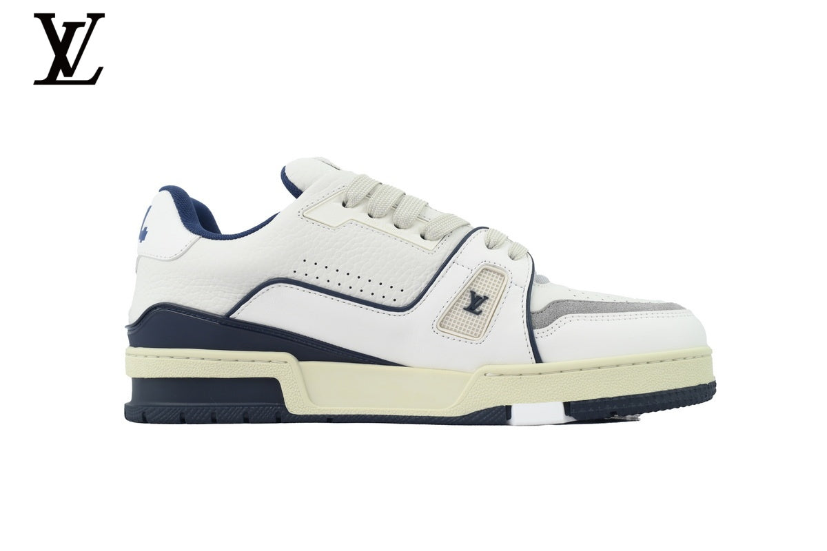 Louis Vuitton Trainer  shoes for man  women Sneaker – White & Navy Signature