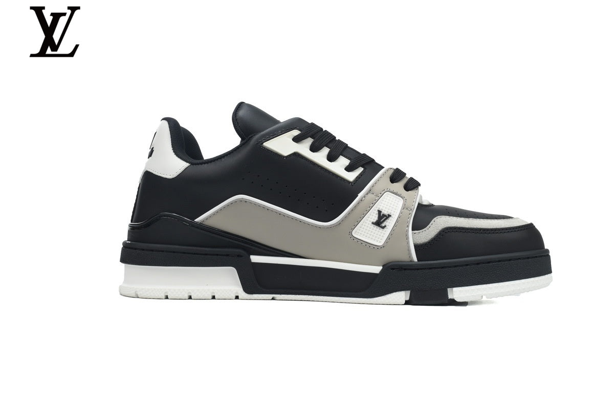 Louis Vuitton LV shoes for man  women Trainer Sneaker – Black, Grey & White
