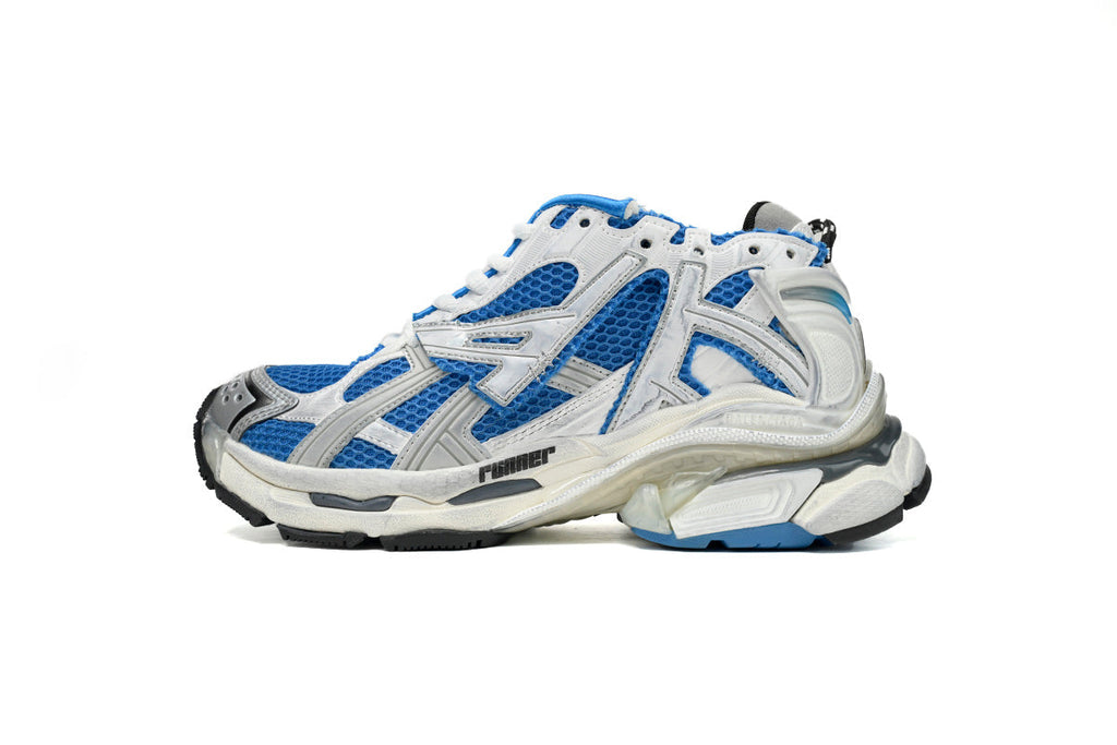 Balenciaga  men's shoes Track  Runner Sneaker – Distressed Low-Top  balenciaga runners White and blue