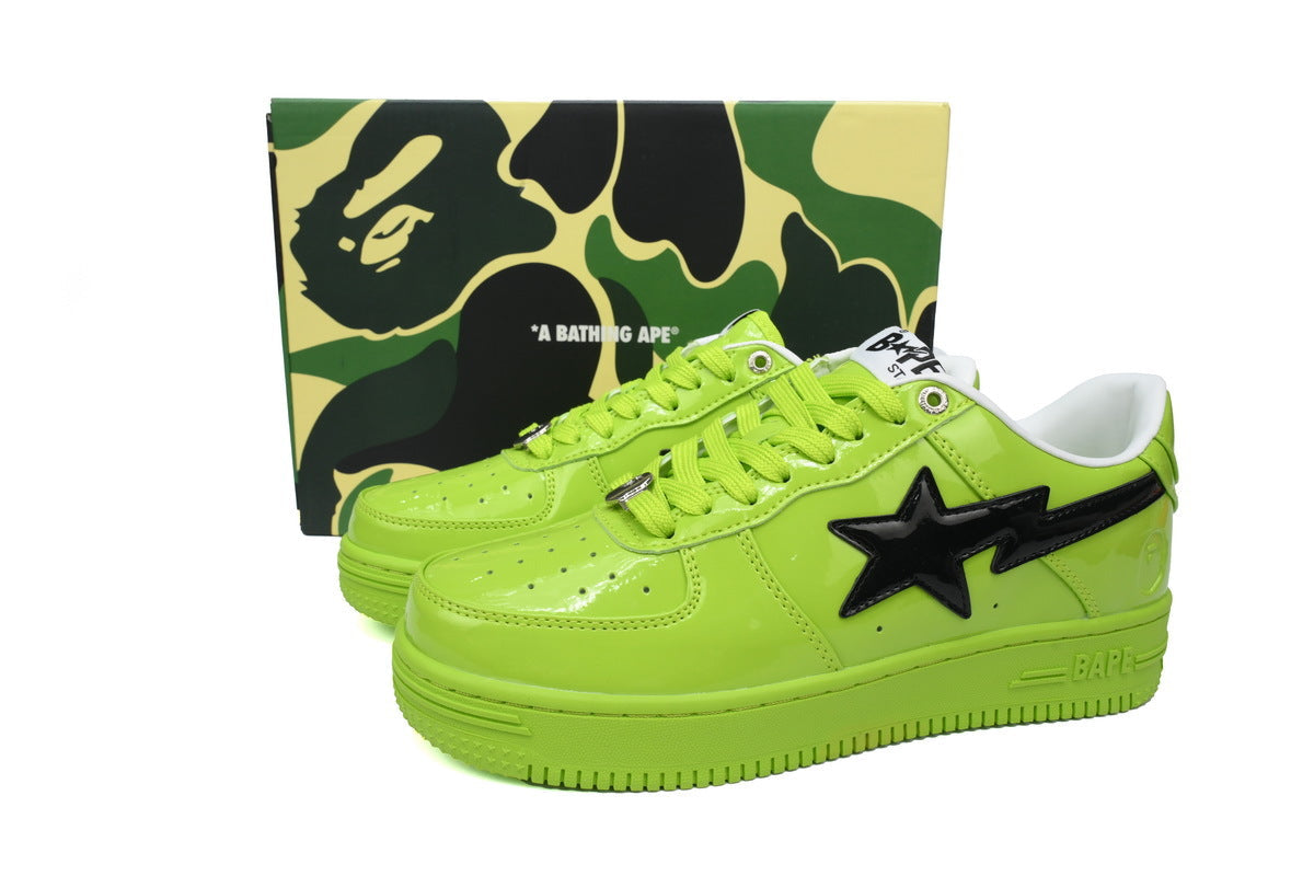 A BATHING APE BAPE STA Glossy Lime Green & Black-Star Sneakers | Women's & Men's Skate-Inspired Shoes