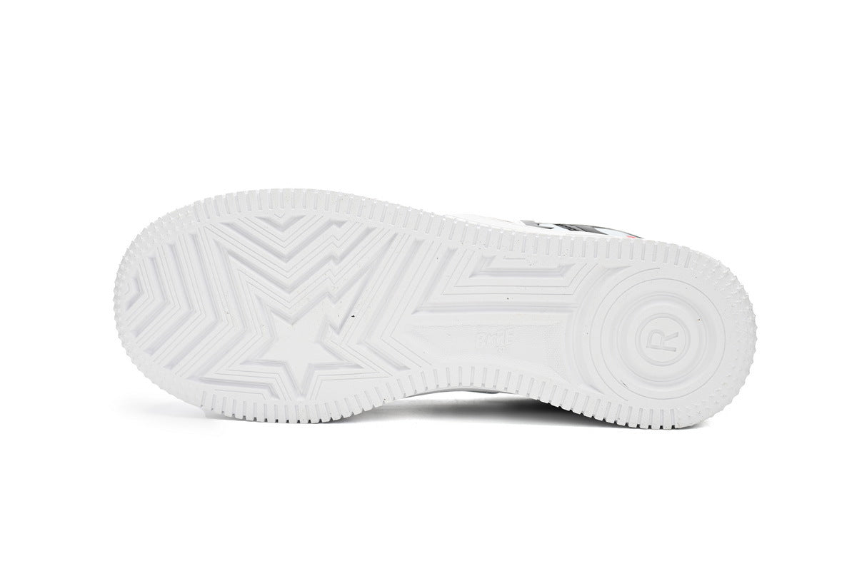 A BATHING APE BAPE STA Glossy Black & White Shark Graphic Sneakers | Women's & Men's Skate-Inspired Shoes