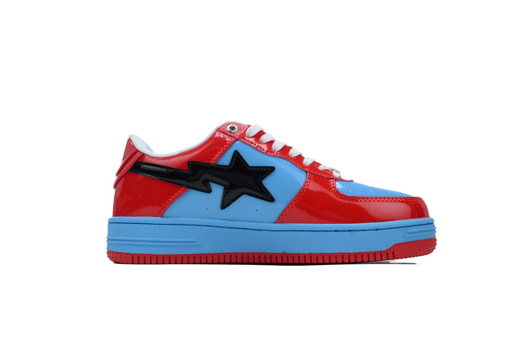 A BATHING APE BAPE STA Glossy Red & Sky Blue Sneakers | Women's & Men's Skate-Inspired Shoes