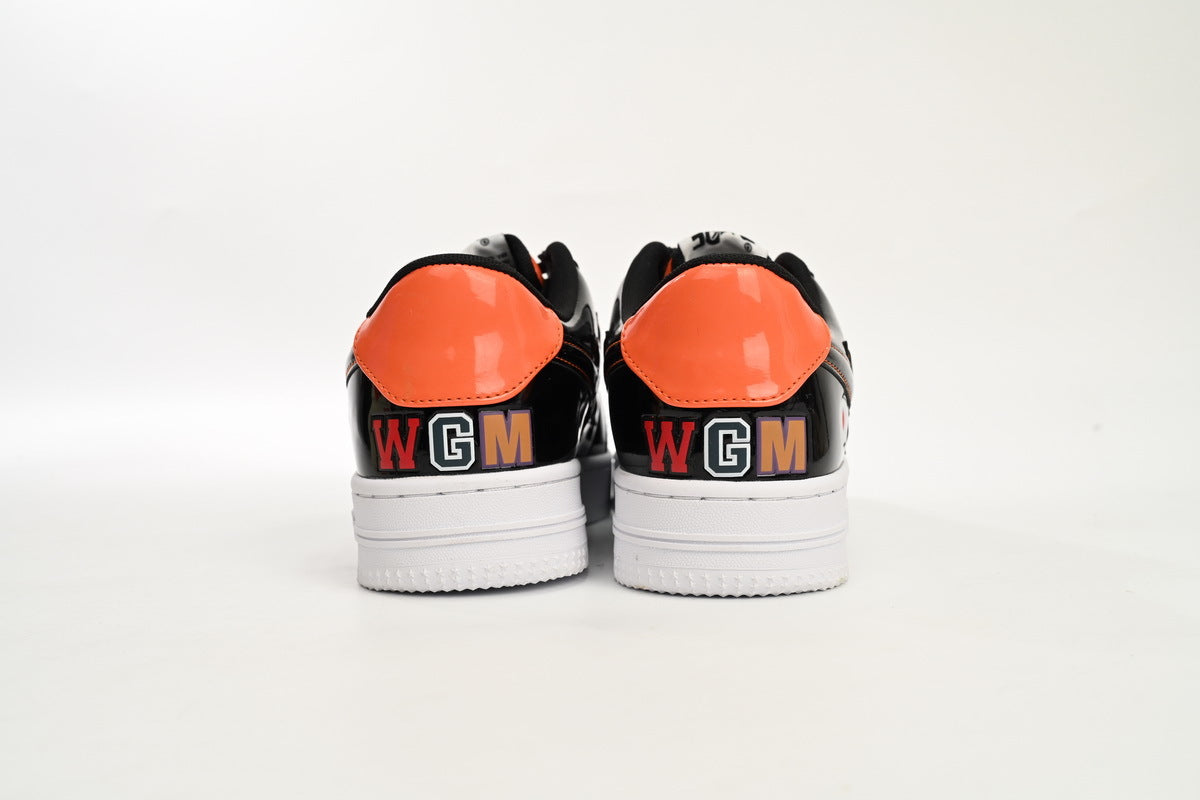A BATHING APE BAPE STA Black & Orange Shark Graphic Sneakers | Women's & Men's Skate-Inspired Shoes