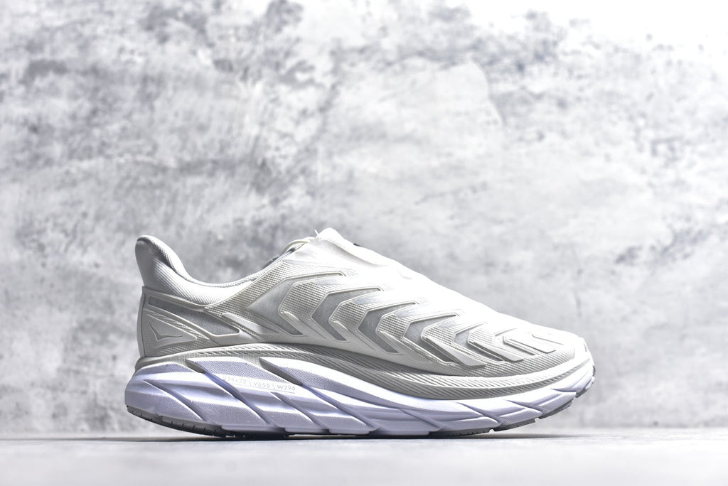 HOKA Clifton Women's Men's Shoes | White & Light Gray Mesh Running Sneakers
