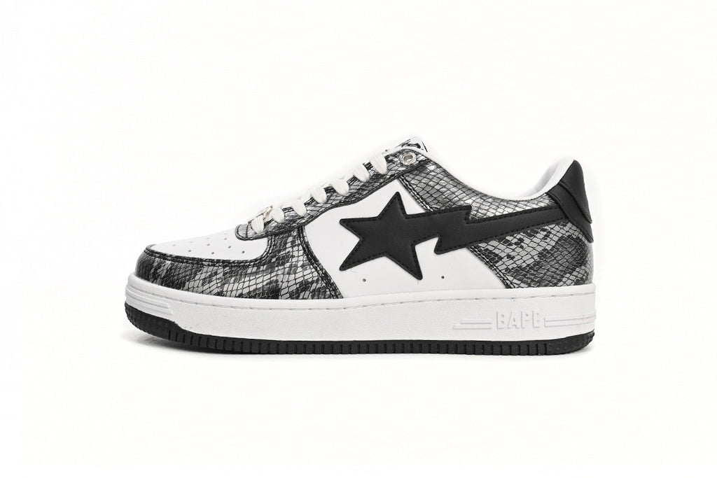 A BATHING APE BAPE STA Black & White Snakeskin-Pattern Sneakers | Women's & Men's Skate-Inspired Shoes
