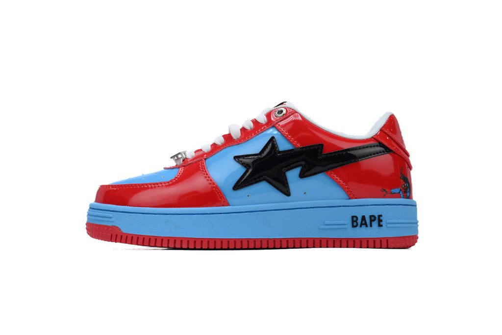 A BATHING APE BAPE STA Glossy Red & Sky Blue Sneakers | Women's & Men's Skate-Inspired Shoes