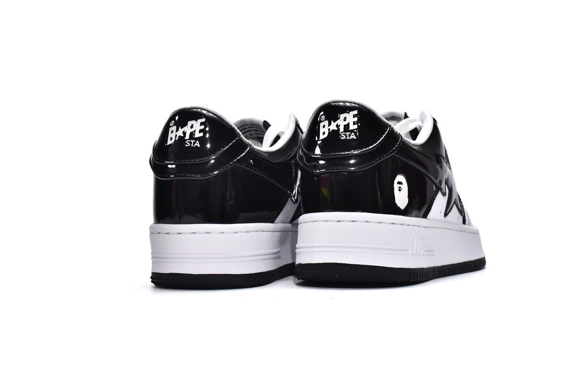 A BATHING APE BAPE STA Glossy Black & White Black-Star Sneakers | Women's & Men's Skate-Inspired Shoes