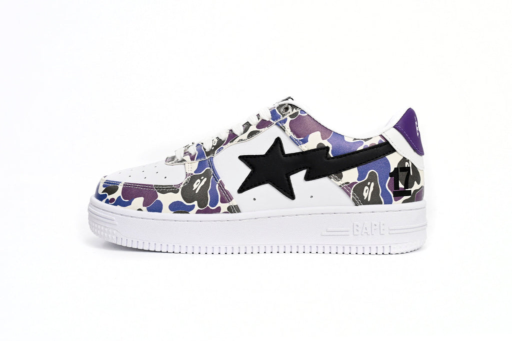 A BATHING APE BAPE STA Purple Camo & White Sneakers | Women's & Men's Skate-Inspired Shoes