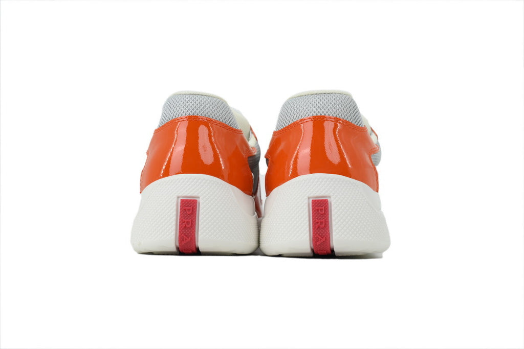 Prada America's Cup Sneakers  slip ons womens  prada designer mens shoes  Grey-orange