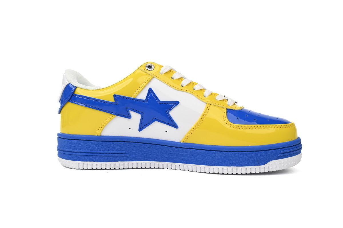 A BATHING APE BAPE STA Glossy Yellow & Royal Blue Sneakers | Women's & Men's Skate-Inspired Shoes