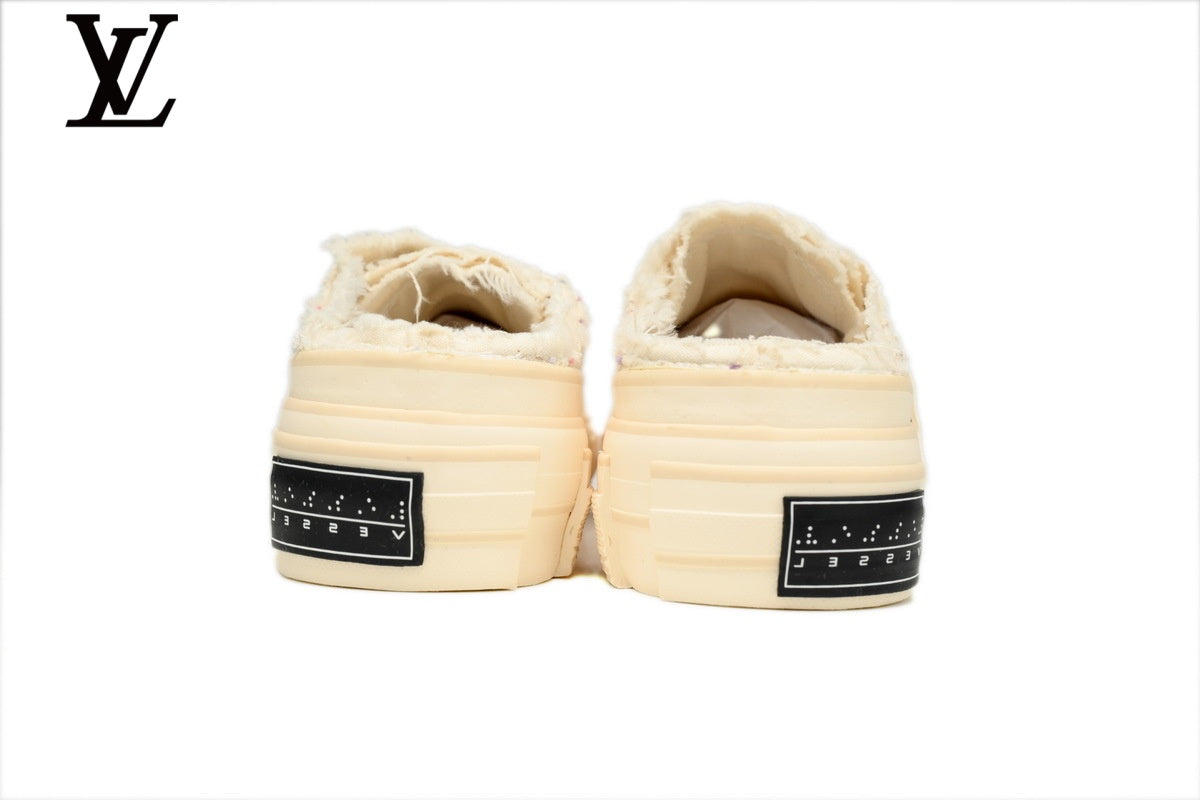 Louis Vuitton Platform Mule Sneaker – Off-White Woven Fabric with Frayed Edge