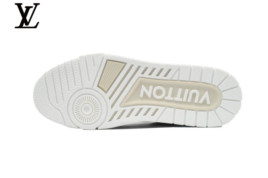 Louis Vuitton Low Top Trainer – Beige Monogram Striped Fabric & Gold Logo