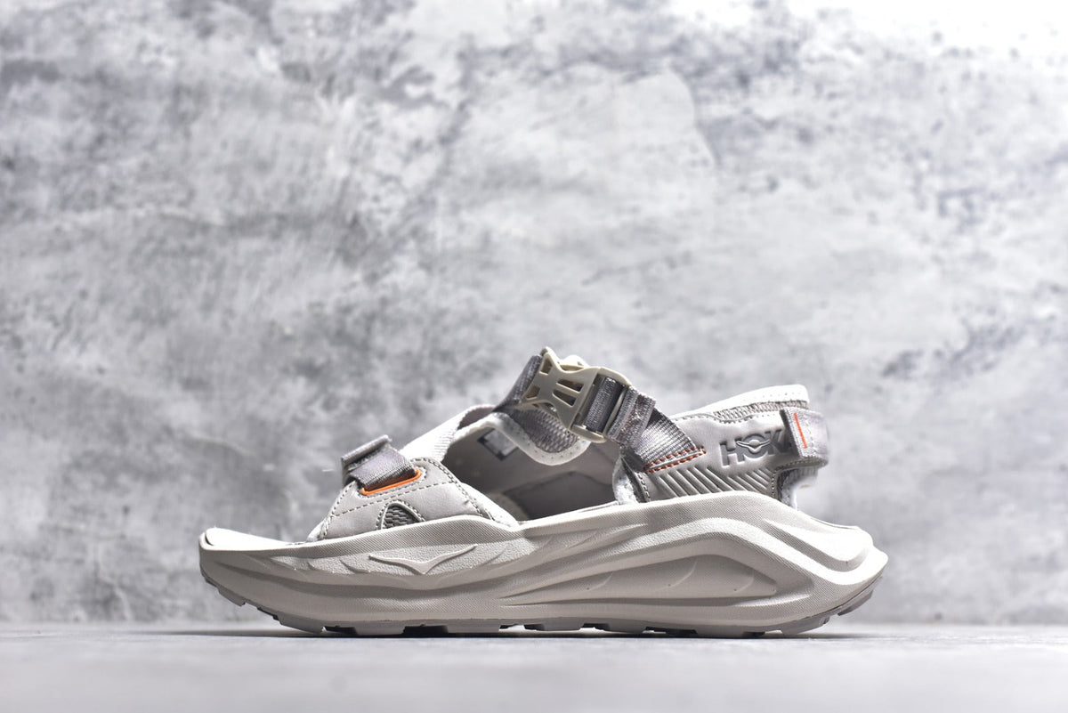 HOKA Recovery Women's Men's Shoes | Light Gray & White Buckle Strap Sandals