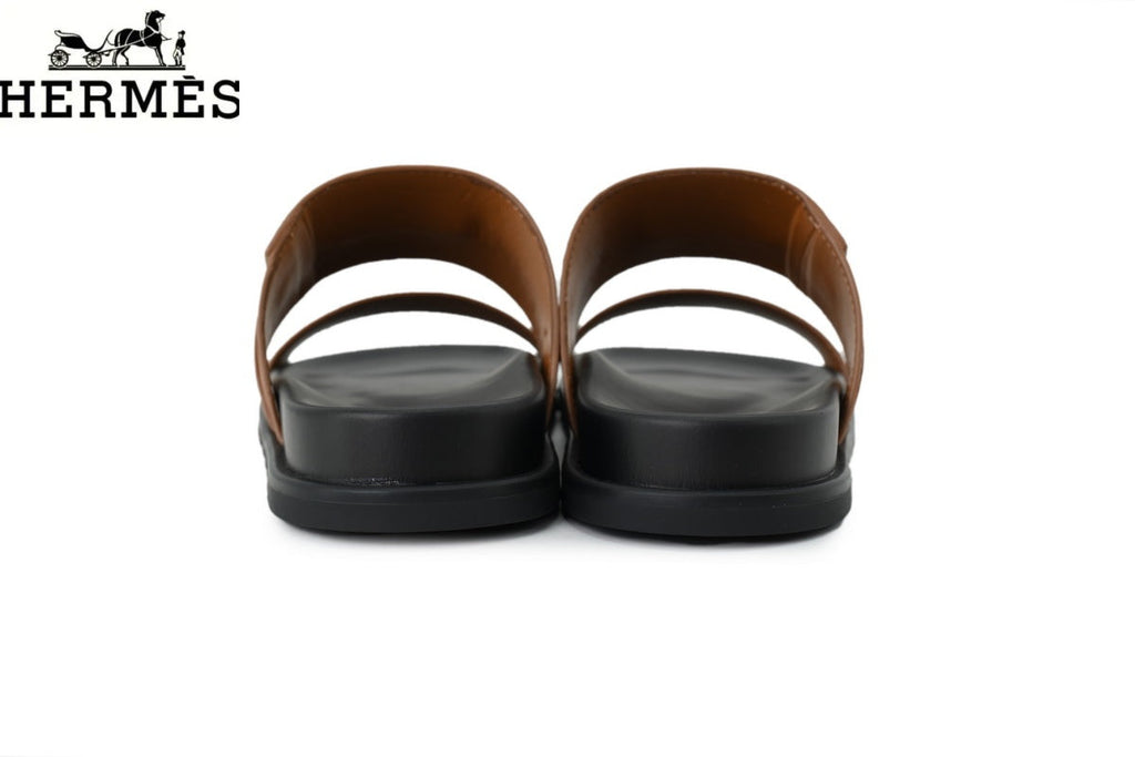 hermes womens shoes men sneaker  Loro Piana Brown Suede Cross Strap Slide Sandal