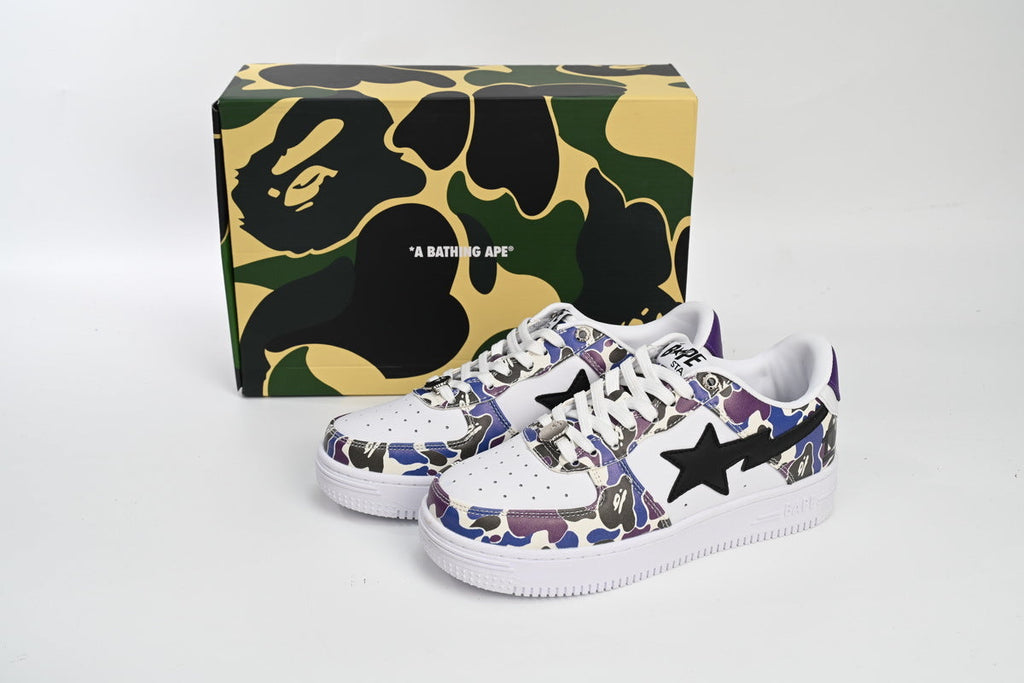 A BATHING APE BAPE STA Purple Camo & White Sneakers | Women's & Men's Skate-Inspired Shoes