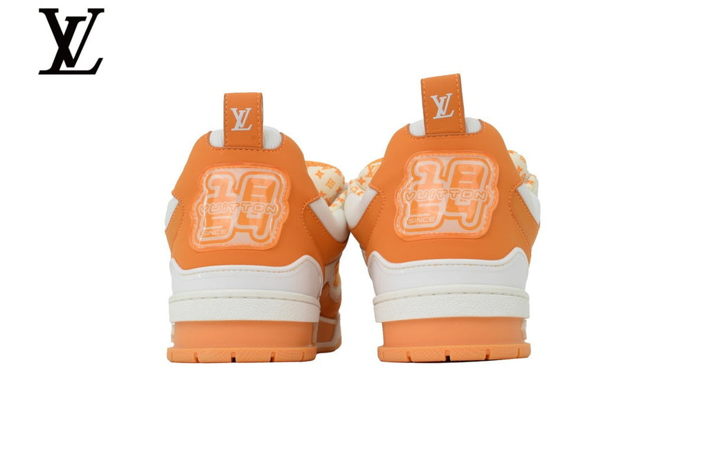 Louis Vuitton Trainer  shoes for man  women Sneaker – Orange & White Mesh & Leather