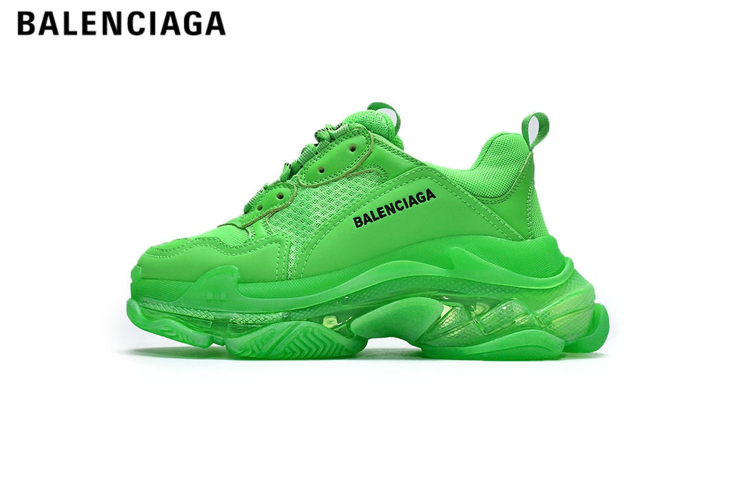 Balenciaga Triple S men's shoes  women sneakers Clear Sole Sneaker — Fluorescent Green