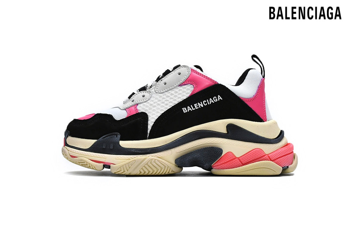 Balenciaga Triple S men's shoes  women sneakers Black White Fuchsia