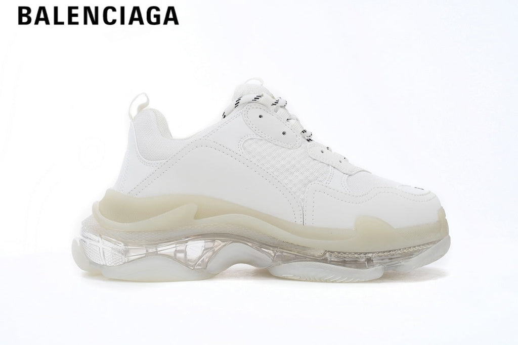 Balenciaga Triple S men's shoes  women sneakers — White, Clear Sole