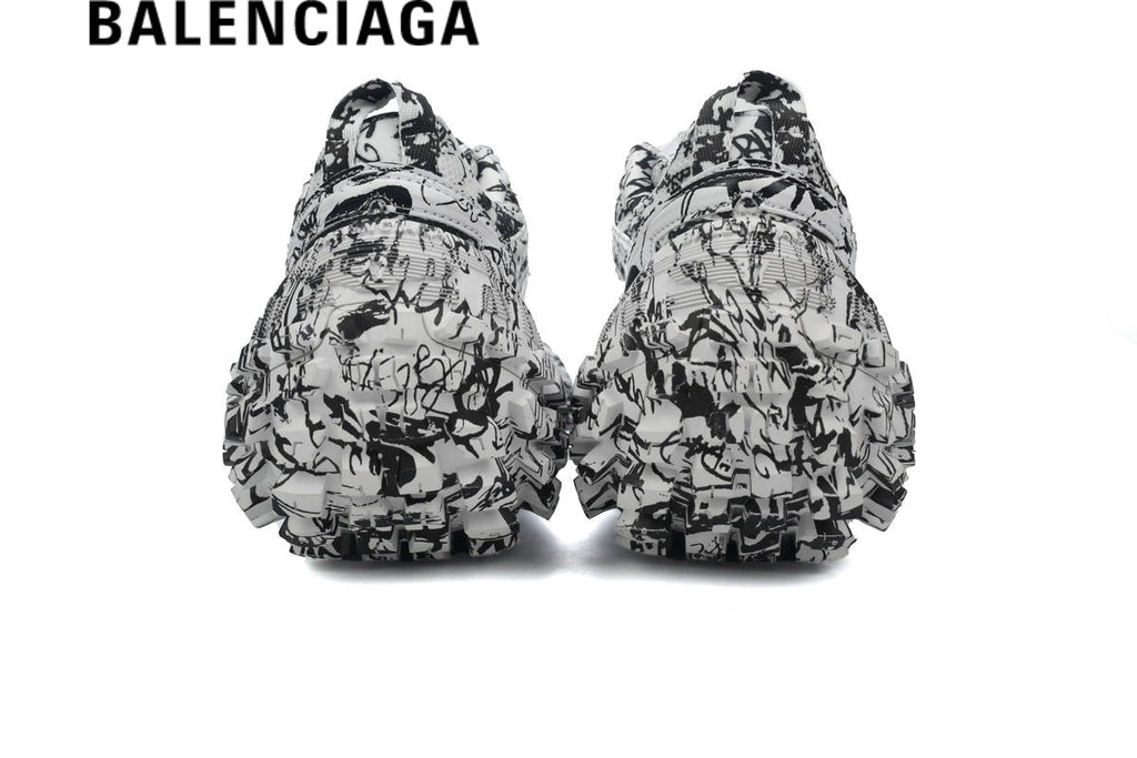 Balenciaga Graffiti Defender Sneakers in Black and White