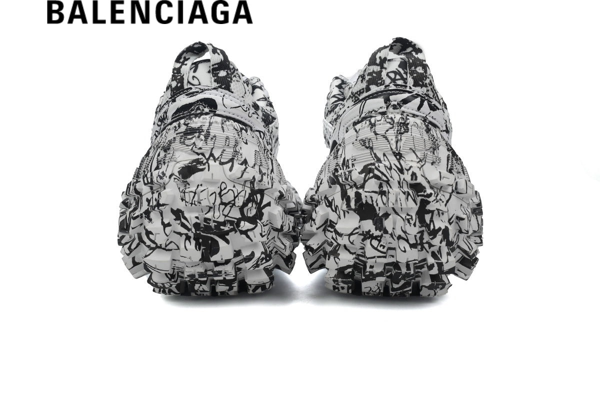 Balenciaga Graffiti Defender Sneakers in Black and White