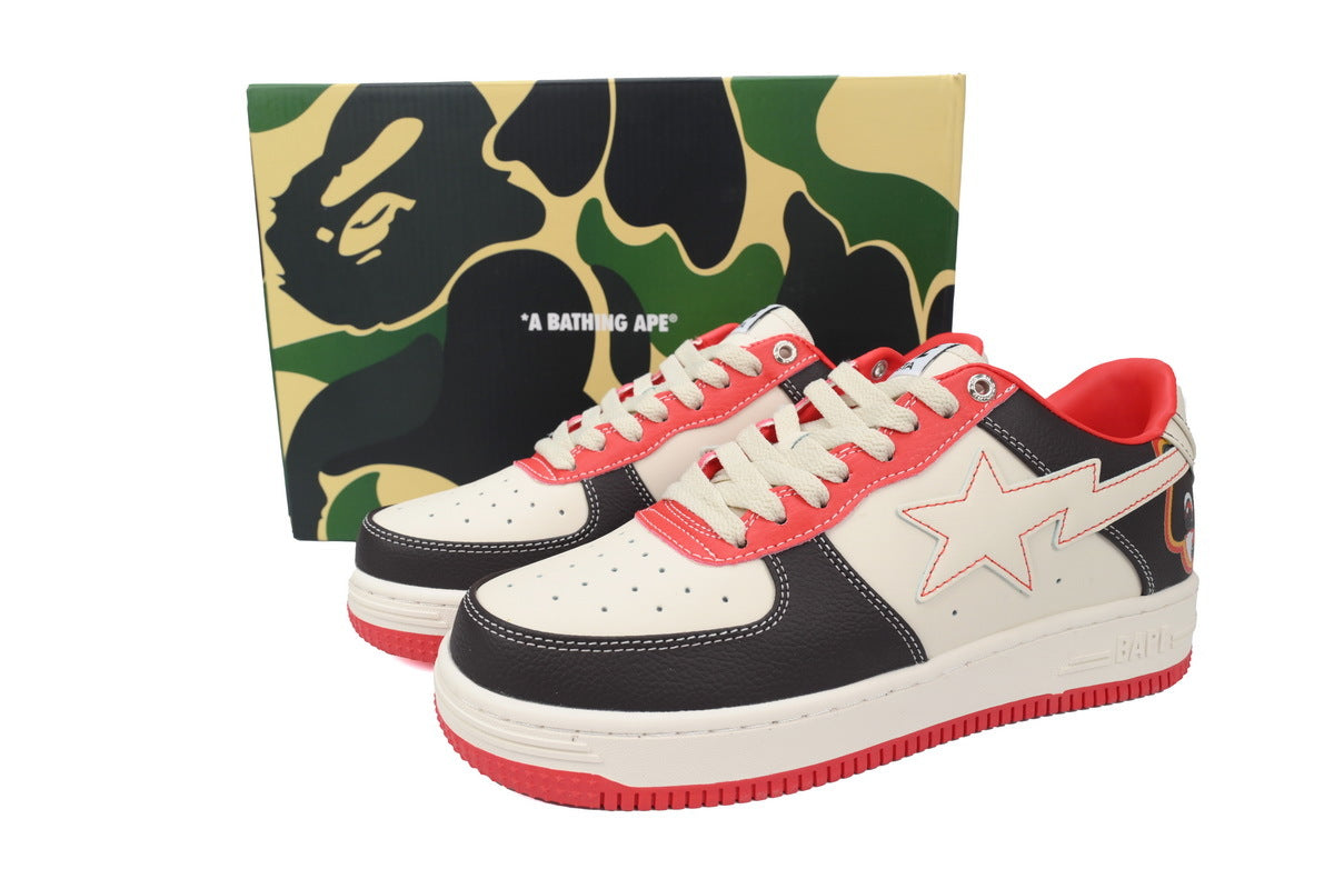 A BATHING APE BAPE STA Black, Cream & Coral Red Graphic Sneakers | Women's & Men's Skate-Inspired Shoes