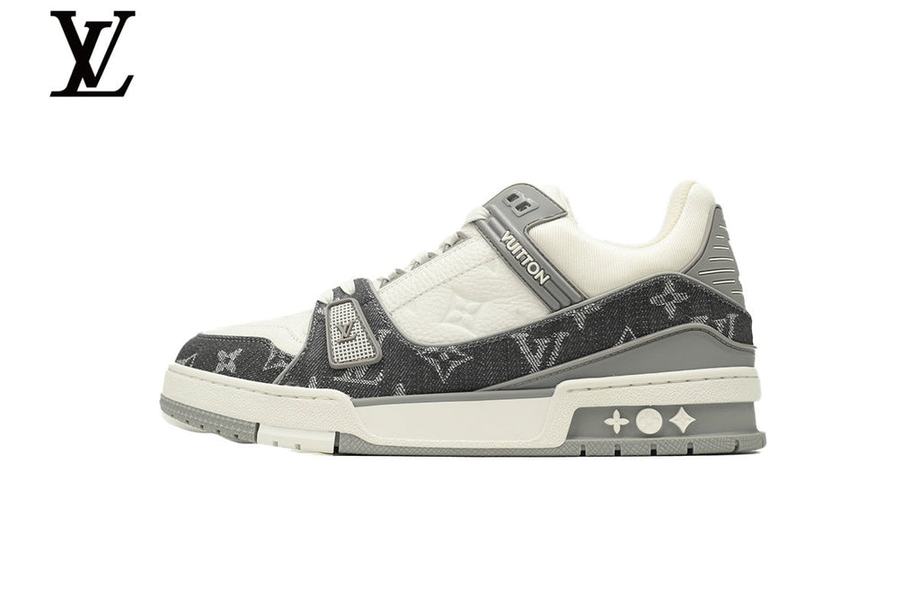 Louis Vuitton Trainer  shoes for man  women Sneaker – Monogram Denim & Leather in Grey & White