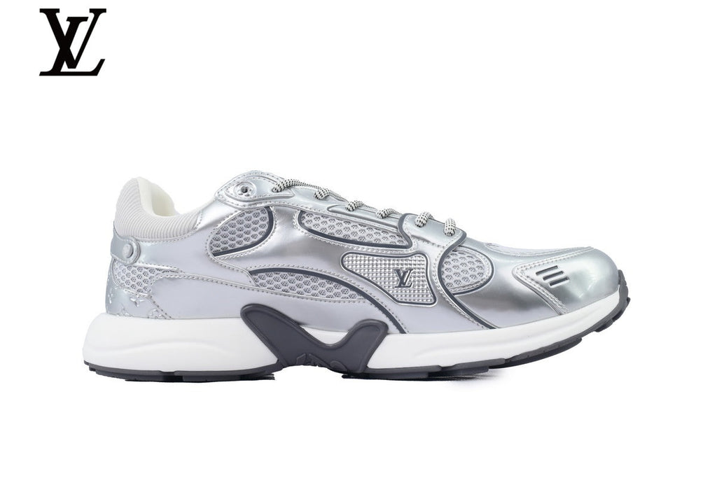Louis Vuitton Low Top Sneaker – Silver Metallic Leather & Mesh with White Midsole