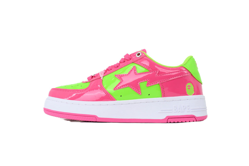 A BATHING APE BAPE STA Glossy Hot Pink & Neon Green Sneakers | Women's & Men's Skate-Inspired Shoes
