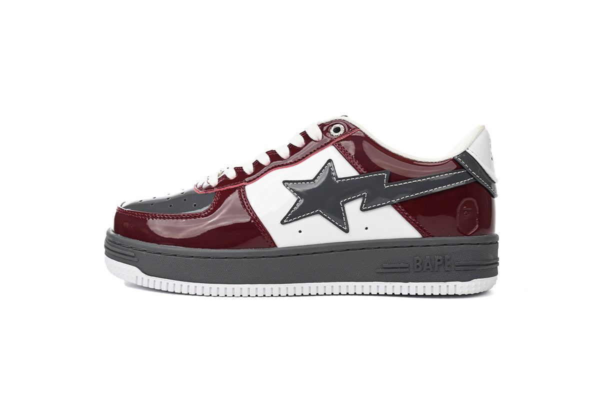 A BATHING APE BAPE STA Glossy Burgundy & Grey Sneakers | Women's & Men's Skate-Inspired Shoes