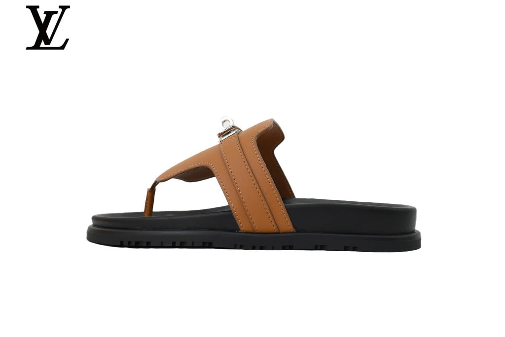 Louis Vuitton Flip Flop Sandal in Brown with Metal Buckle