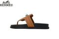 Hermès Tan Leather Flip-Flop Slide with Metal Buckle