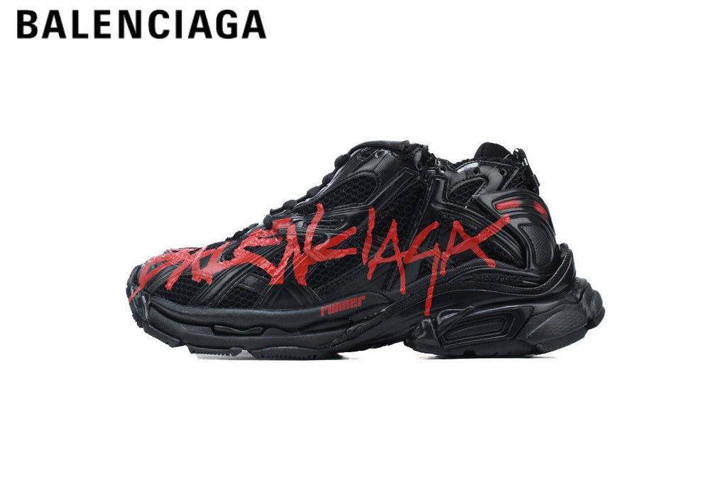 Balenciaga Runner Graffiti men's shoes  women sneakers — Black / Red