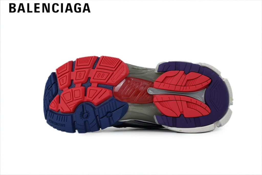 Balenciaga Runner Mid Sneaker — Navy Mesh, Silver, Red & Purple Synthetic Overlays