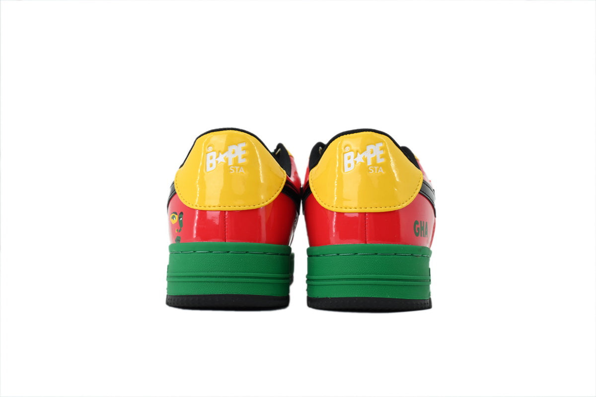 A BATHING APE BAPE STA Glossy Red, Yellow & Green Eye-Graphic Sneakers | Women's & Men's Skate-Inspired Shoes