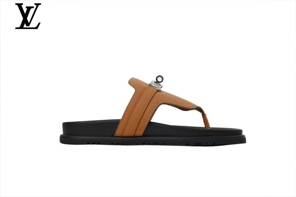 Louis Vuitton Flip Flop Sandal in Brown with Metal Buckle