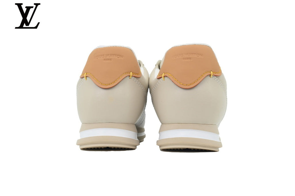 Louis Vuitton Low Top Sneaker in Beige Smooth Leather with White Outline Logo