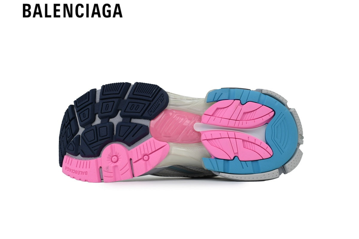 Balenciaga Runner Sneaker — White Mesh & Silver Multi-Color Line Overlays
