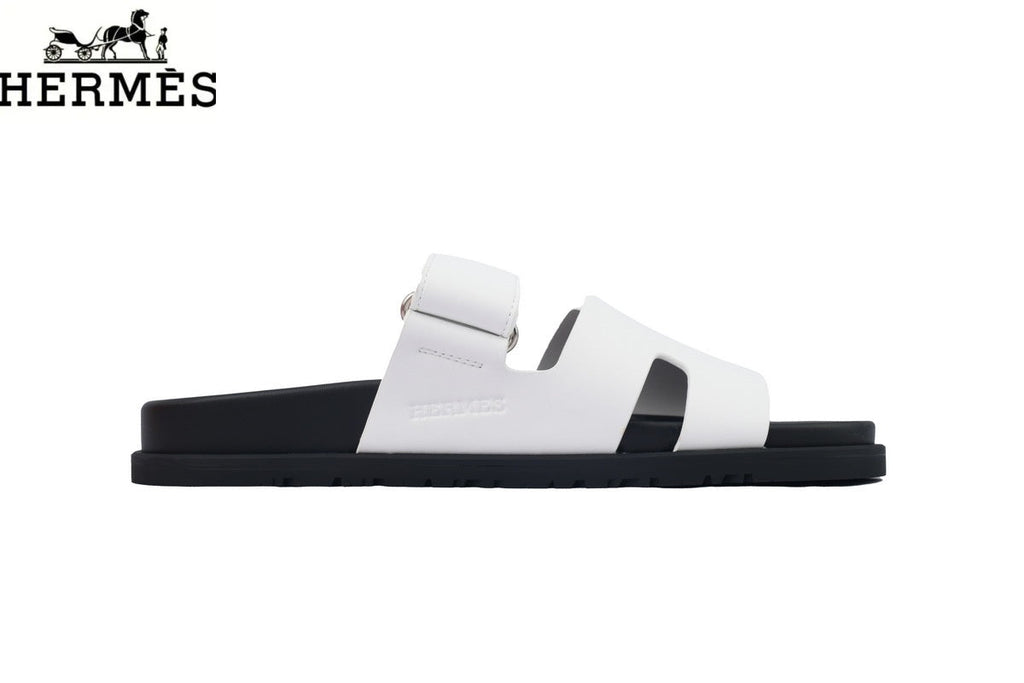 Hermès Black Leather Double-Strap Adjustable Slide Sandal
