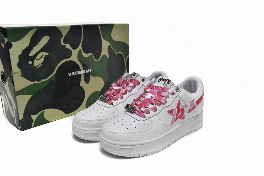 A BATHING APE BAPE STA White & Pink Camo Sneakers | Women's & Men's Skate-Inspired Shoes