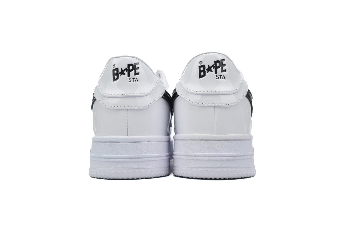 A BATHING APE BAPE STA White & Glossy Black-Star Sneakers | Women's & Men's Skate-Inspired Shoes