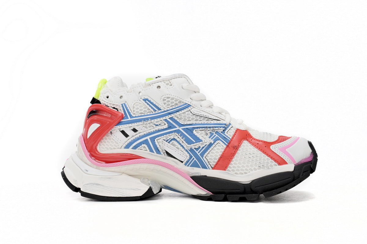Balenciaga men's shoes Track  Runner Sneaker – Distressed Low-Top White and Red